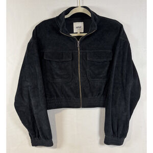 Aerie Black Velour Cropped LS Track Jacket Medium Retro Inspired